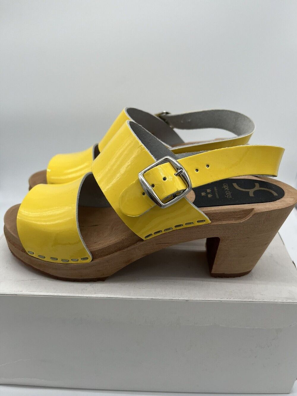 Cape Clogs Sweden Hedda Yellow Patent Wood Sole Sandals Women's Size 36